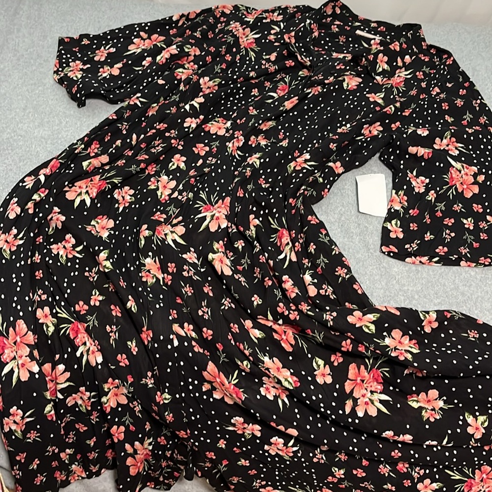Woman Within Maxi Button Front Dress 5X Dark Floral Modest Mature Flowy Moody